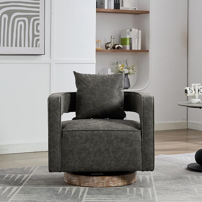 ODUWA Swivel Barrel Accent Chair Set of 226 W Modern Round PU Arm Chair with Weathered Base Upholstered Comfy 360 Degree Swivel Single Circle Club Chair for Bedroom Living Room Hotel Office