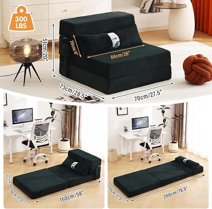 Tiita Folding Sofa Bed Couch Single Size Foldable Futon Chair with Pillow Folding Sleeper Sofa Chair Bed Floor Mattress for Guest Room Living Room Dark Green