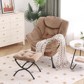 Lazy Chair with Ottoman Modern Accent Chair with Armrests and a Side Pocket Velvet Khaki Accent Chairs Reading Chairs Oversized Armchairs for Bedroom Study Living Room Courtyard