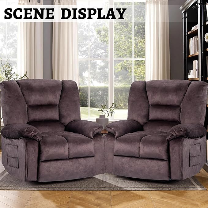 Fabric Lazy Boy Recliner Chair for Bedroom Manual Reclining Chairs for AdultsBrown Recliner Chair with Adjustable Backrest &amp Foootrest/Overstuffed Cushion Havy Duty (Brown)