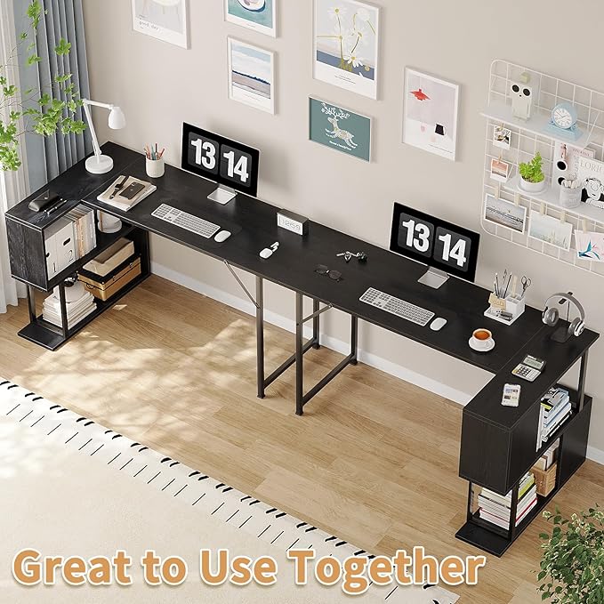 ALISENED L Shaped Computer Desk with 2 Shelves Bookshelf Modern Corner Computer Desk with Storage Office Desk Study Table Writing Desk for Home Office