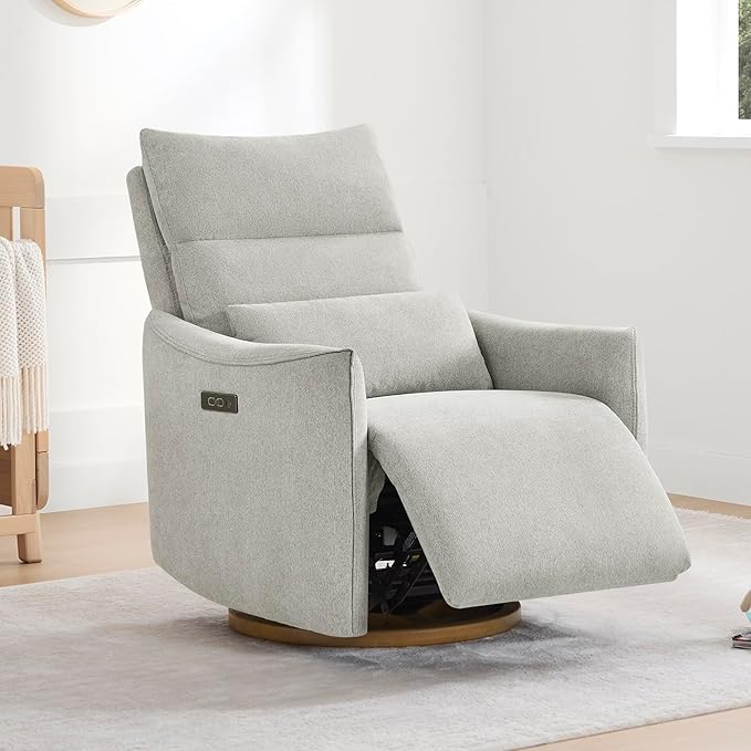 CHITA Swivel Rocker Recliner Chair Power Nursery Glider Recliner Nursery Rocking Chair with Adjustable Power Headrest FSC Certified Solid Wood Base Crockery (Gray)