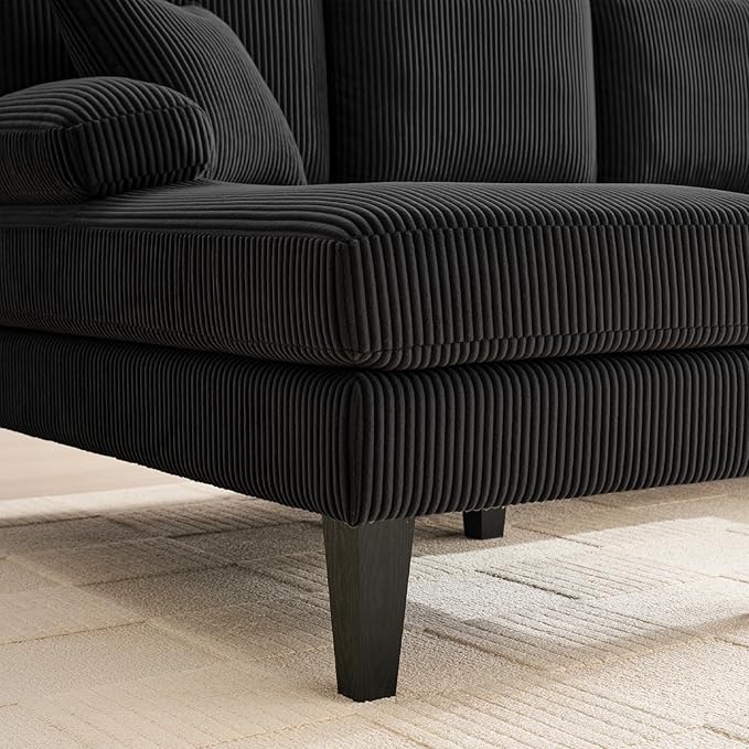 98 U Shaped Couch with 18 Seat Height Sectional Couches for Living Room 4 Seater Couch Set with Double Chaise for Apartment Living Room Sofas Corduroy Black