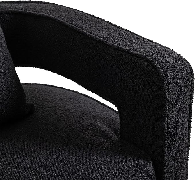 Swivel Barrel Chair Modern Teddy Round Accent Chairs Curved Open Back 360 Degree Swivel Arm Chair with Pillow Single Sofa Chair for Living Room BedroomBlack
