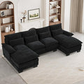 U Shape Cloud Couch Sectional Sofa for Living Room 110 Modern Chenille Comfy Cloud Sofa 4 Seat Upholstered Modular Sofa with Memory Foam &amp Double Chaise Jet Black