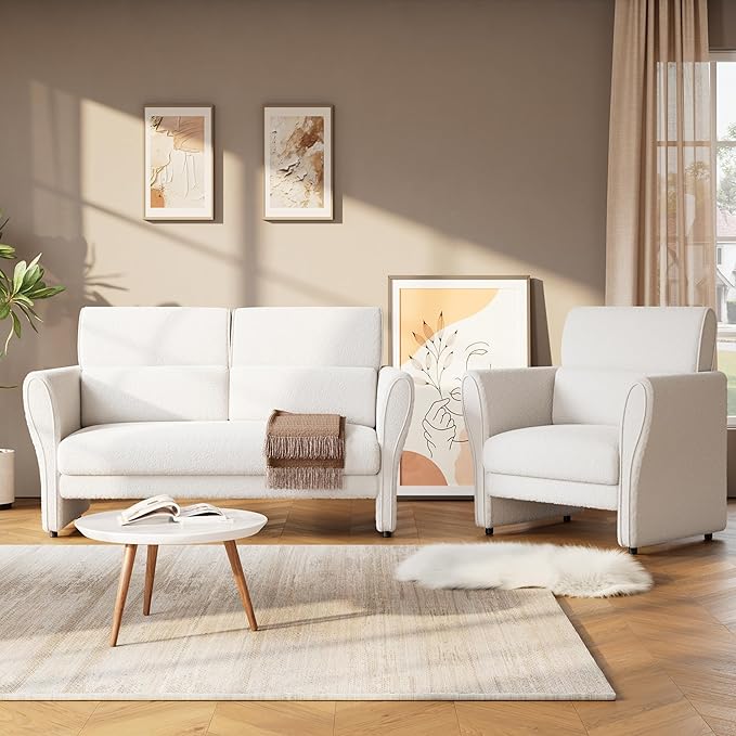 Accent Chair with Arms Upholstered Armchair Comfy Reading Armchair Modern Lounge Chair for Living Room Bedroom Office Comfy Single Sofa 33.5inch White