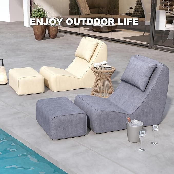 Giant Bean Bag Chair for Adults - Indoor Chaise Lounge with Neck Pillow &amp Ottoman All-in-One Sponge Design Comfy Floor Chair for Reading Gaming Napping and Movies (SlateGray)