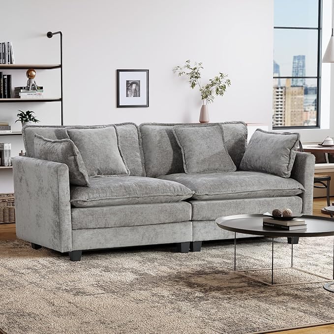 78 2-Seater Modular Sectional SofaChenille Deep Seat Couch for Apartment Living RoomLight Gray | Loveseat Deep Seat Medium Soft Removable Cushion Wooden Frame