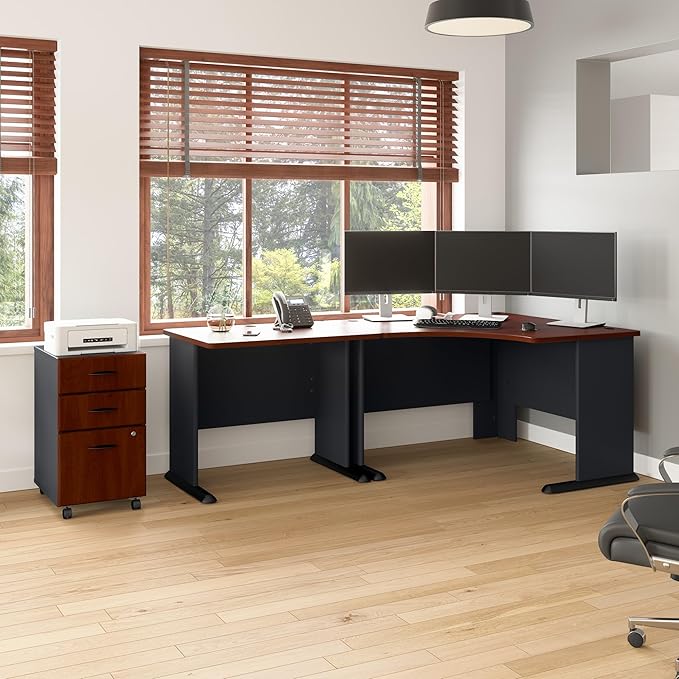 Bush Business Furniture Series C 72W x 36D Bow Front U Shaped Desk with Mobile File Cabinets in Hansen Cherry