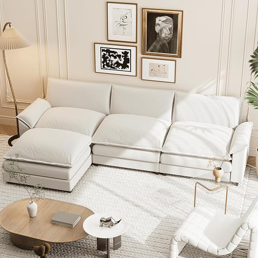Shahoo Sectional Modular Sofa L Shaped Chenille Fabric Couch with High Supportive &amp Soft Sponges and Removable Ottoman Sleeper Comfy Upholstered Furniture for Living Room Bright Beige