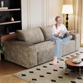 63 Sofa in a Box Compressed Boneless Couch with Wide Armrests &amp 2 Cushions Cloud loveseat Sofa for Living Room Memory Foam Deep Seat Corduroy Fabric No Assembly (Camel 2)