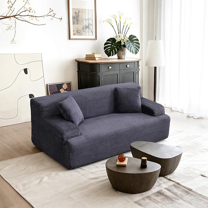 VINGLI 72 w Compressed Love Seat Sofa with Wide Curved Armrests (10.6) Premium Corduroy Couch in a Box Boneless Loveseat for Living Room Easy Assembly Required for Small Spaces Dark Grey