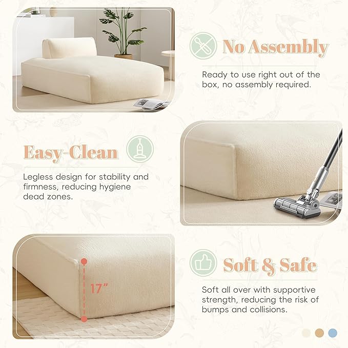 Merax Modern Oversized Upholstered Floor Chaise Lounge Modular Single Sofa Couch Sleeper Bed with Foam-Filled No Assembly Required Biege