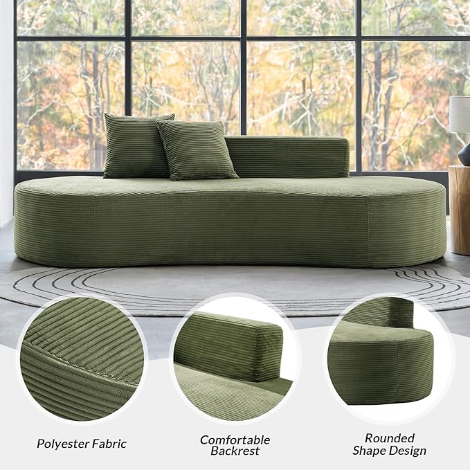 94.5 Modern Curved Sofa 3-Seater Comfy Foam Couch with 2 Pillows Frameless &amp No Assembly Required Cloud Couch for Living Room Green