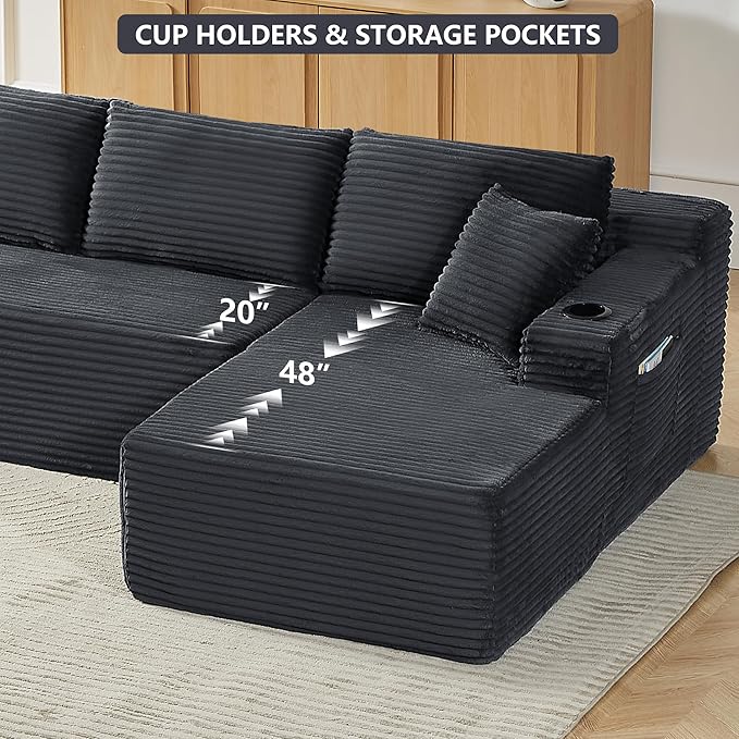 133.5 Modular Sectional Sofa with Movable Chaises Boneless Couches with Cup Holders for Living RoomOversized U Shaped Sectional Couch Modern Cloud Corner Sofa with Storage 6 Seater- Grey