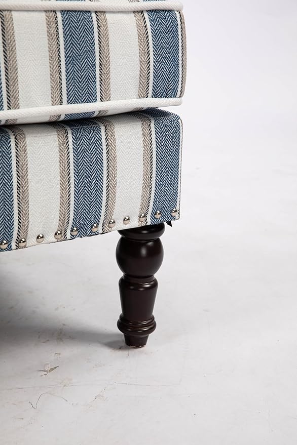 Upholstered Accent Chair Vintage Armchair with Blue and White Striped Linen Fabric Nailhead Trim and Solid Wood Legs 27”x27”x35”Comfortable Reading Chair for Living Room (Blue)