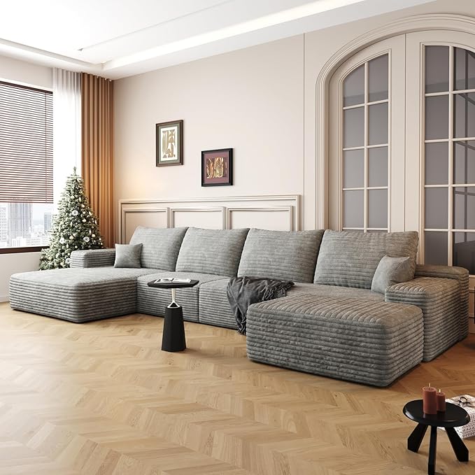 135.4 U Shaped Sofa Large Cloud Modular Sectional Couch with Ottoman for Living Room Minimalist Upholstered CouchesDeep Seat Corner CouchNo Assembly Required (GreyLeft Facing Chaise)