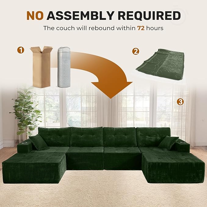 143 Modular Sectional Sofa for Living Room Convertible U-Shape Couch with Ottoman 6 Seater Modular Sectional SofaGreen Corduroy