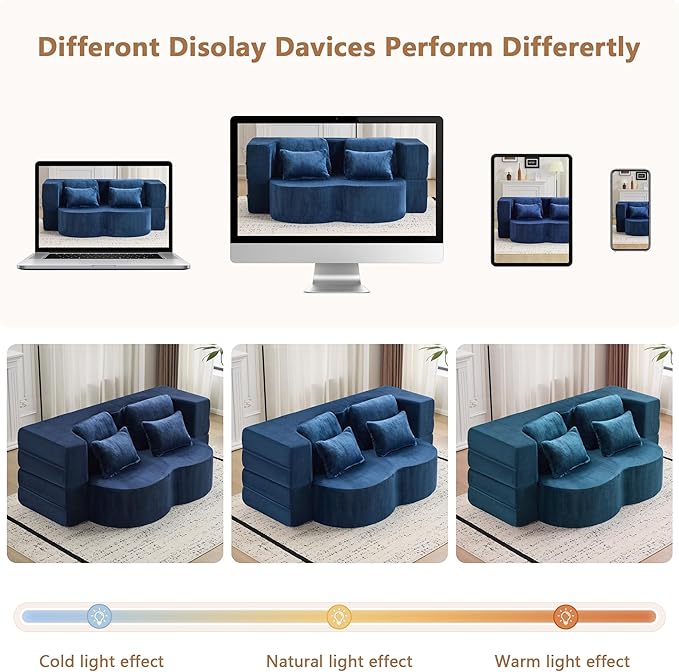 2-in-1 Folding Sofa Bed with Pillow No Assembly Futon Twin Size Sofa Bed Breathable Velvet Convertible Couch Bed for Living Room and Guest Room 78.7 Inch Blue