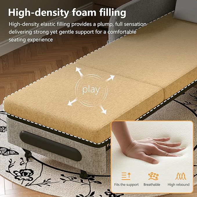 34.6 Small Pull-Out Sofa Bed Modern Versatile Futon Sleeper Couch Daybed with Trundle Space-Saving for Living Room RV Studio or Guest Room Gray &amp White