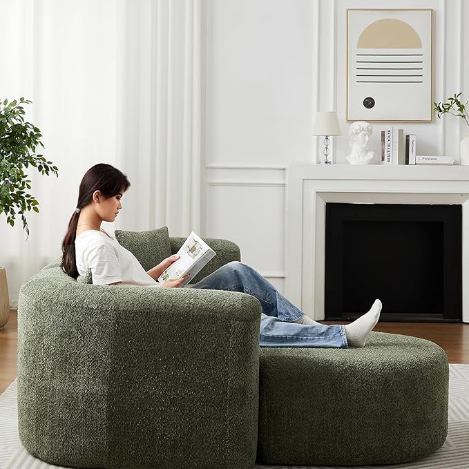 Curved Sectional Sofa with Left Chaise 109 Oversized Boneless Couches L-Shape Modern Cloud Modular Couche with Deep Seat Upholstery Chenille for Living Room No Assembly Required Green