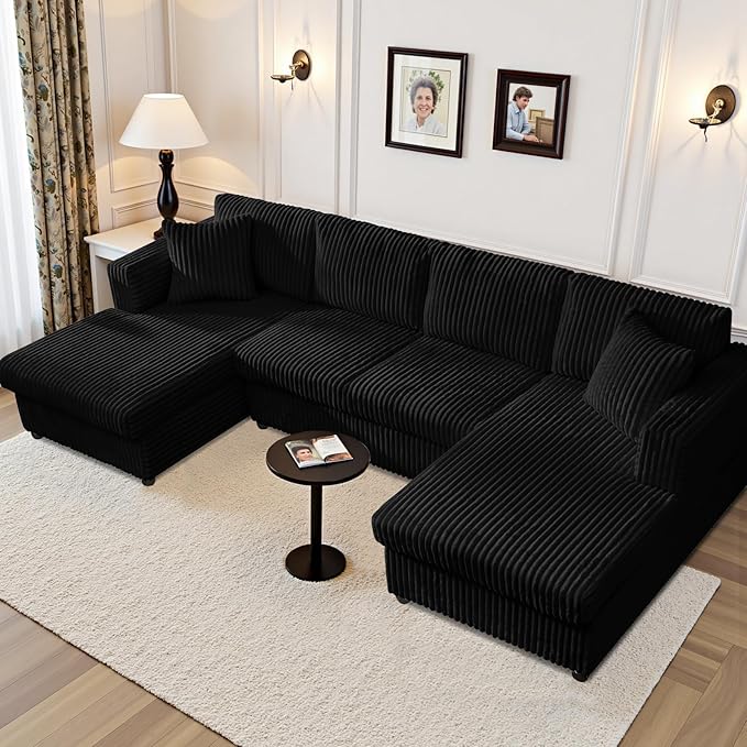 Modular Sectional Sofa U Shaped Cloud Sectional Couches for Living Room Oversized Couch with Doule Chaise &amp Deep Seat Fluffy Corduroy Sofa Washable