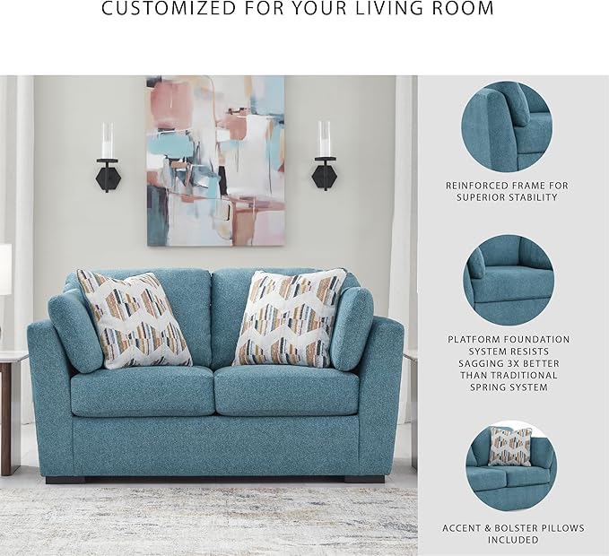 Signature Design by Ashley Keerwick Scandinavian Loveseat with 4 Toss Pillows Blue