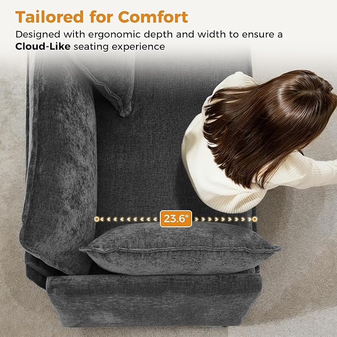 Redlife 42.5 Single Sofa Chair Chenille Upholstered Accent Chair with Spring &amp Double Foam Cushion System Removable Covers Easy to Assembly Black