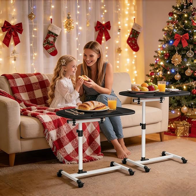 MoNiBloom Mobile Laptop Desk 360° Rotatable Panel Adjustable Height Desk Rolling Cart Ergonomic Table with Wheels for Home Office School Black