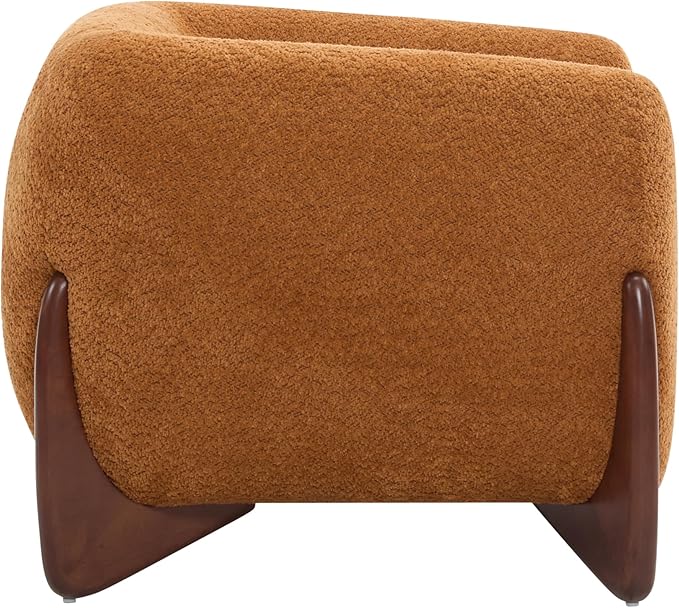 Christopher Knight Home Holly Modern Boucle Fabric Upholstered Club Chair for Living Room Home Office Apartment Relaxing Chair with Removable Cushion and Birch Wood Legs Caramel Brown + Walnut