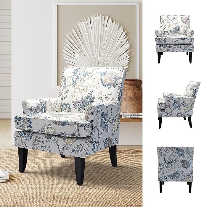 High Back Accent Arms Chair Modern Accent Chair with Wooden Legs Reading Chair with Padded Armrest and Comfortable Cushioned Seat for Living Room Bedroom