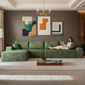 135 Corduroy Boneless Sectional Couch with Chaise No Assembly Required L Shaped Modular Sectional Sofa Upholstered Boneless Couches for Living Room Bedroom (Green 4 Seater+Left Facing Chaise) | C