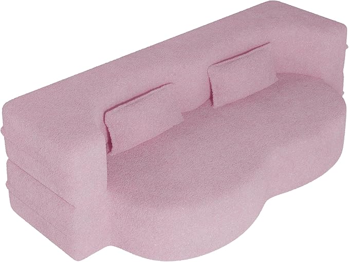 2 in 1 Folding Sofa Bed with 2 Pillows Teddy Fabric Foam-Filled Convertible Sleeper Sofa Floor Couch Full Mattress for Living Room Guestroom No Assembly Required Sofa Bed Pink