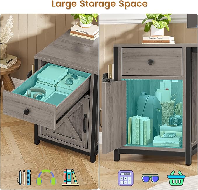 SEDETA 63 L Shaped Desk Convertible Corner Office Desk with Drawer Farmhouse Computer Desk with Power Strip &amp Storage Cabinet for Home Office Grey