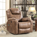 Manual 360 Degree Swivel Glider Rocker Recliner Chair with Massage and Heat 2 USB Ports 2 Front Pockets 2 Side Pockets and 2 Cup Holders Bronze Suede Fabric (Brown)
