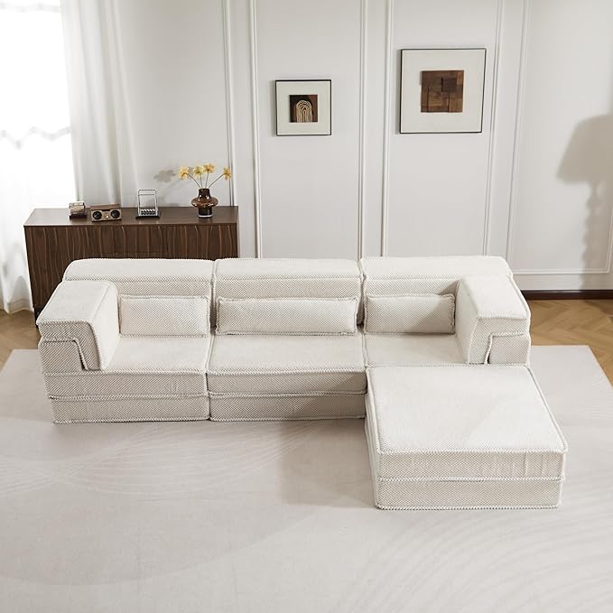 KEIKI 2Seat Modular Velvet Sofa Couch with Chaise Memory Foam for Modern Home Small Space Style Conscious Minimalists Warm Inviting Comfy Supportive Rest Space Elegant Premium Design White