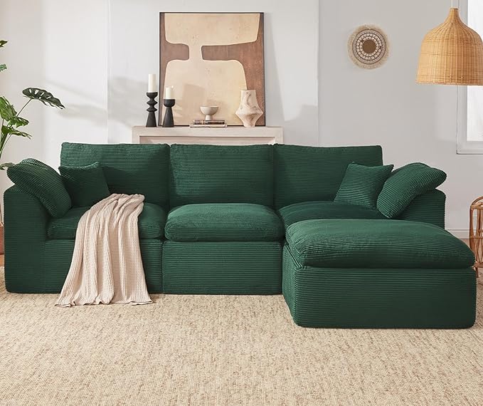 112 Cloud Sectional Couch Boneless couches for Living Room L Shaped Couch with Convertible Ottoman Modular Sectional Sofa with Deep Seat Comfy Soft Cushions No Assembly Green
