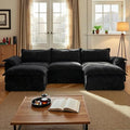 Claiks 123 Modular Boneless Couch U Shaped Couch for Living Room Modern Deep Seat Sofa 3 Seater Chenille Fabric Comfy Cloud Couches with Movable Ottoman Black