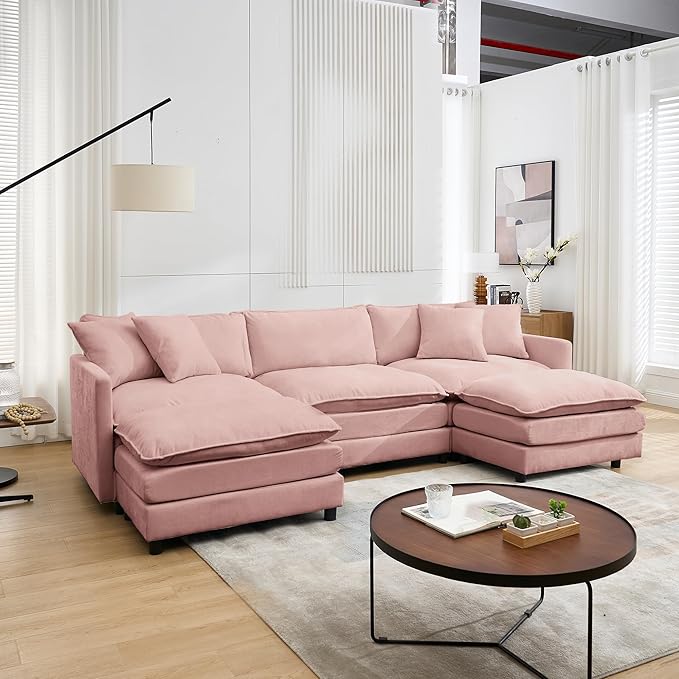 Modular Sectional Sofa Convertible U Shaped Cloud Couch with Memory Foam Comfy Modular Sofa with Ottomans Chenille Fabric for Living Room