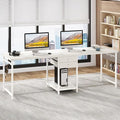 Tribesigns 78.74’’ Two Person Desk with 2 Drawers Long Double Computer Desk Gaming Table with Shelves Industrial Study Writing Table Workstation for Home Office White
