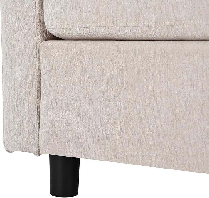 105 Chenille Fabric 3-Piece Sectional Sofa with Curved Chaise and 3 Throw Pillows 3-Seat Upholstered Couch with Solid Pine Wood Frame Perfect for Living Rooms Offices and Apartments (Beige-05)