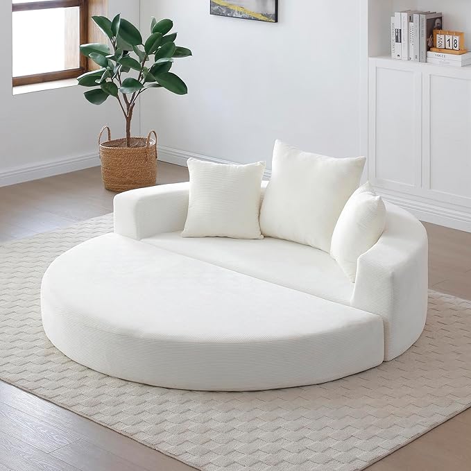 67 Round Convertible Folding Sofa Bed Boneless Couch Loveseat Floor Sleeper Chaise Lounge for Living Room Apartment Dorm Small Spaces Beige