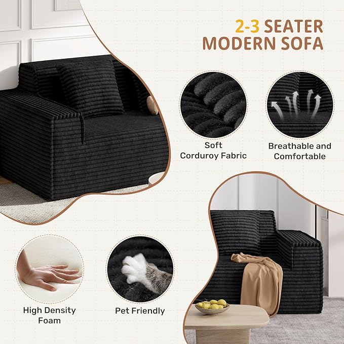 75'' Cloud Loveseat Sofa No Assembly Required Comfy Deep Seat Couches 1 pcs for Living Room Bedroom Apartment