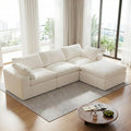 109’’ Cloud Couch for Living Room Boneless Modular Sectional Sofa L-Shape with Ottoman Washable Cushion Cover No Assembly Required White (3-Seat + 1 Ottoman)