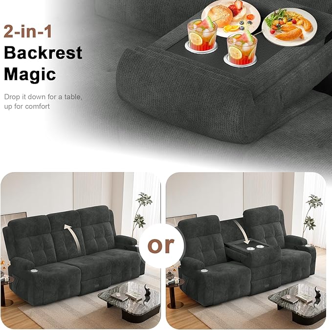 Recliner Sofa Fabric Reclining Sofa 3 Seater Massage Flip Back Sets with Heavy Weight Capacity RV Loveseat Clearance Recliner Couch with Storage Cup Holders Wall Hugger Couches for Living Room