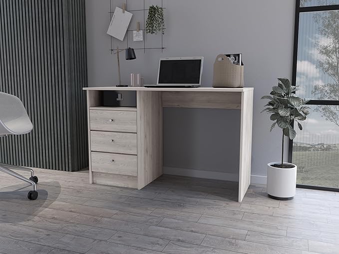 Spacious Computer Desk with 3 Drawers Modern Light Grey Perfect for Home Office &amp Dorm