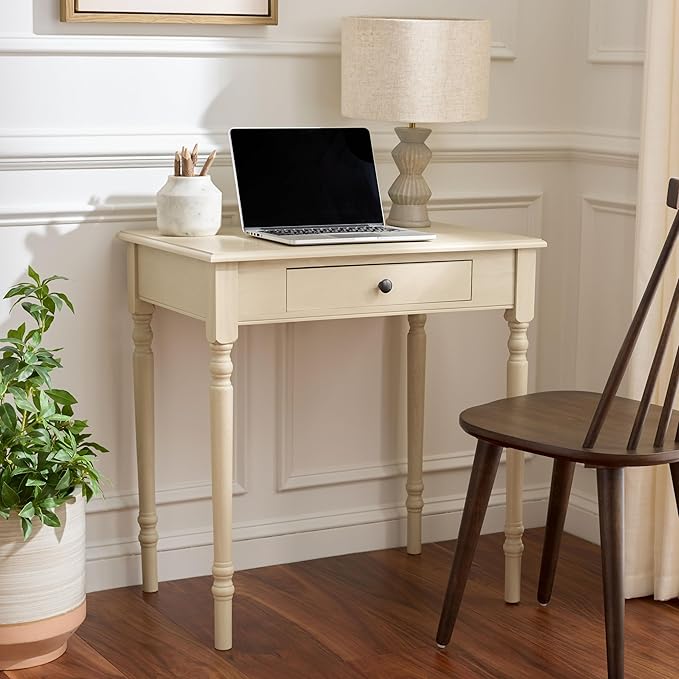 SAFAVIEH Home Collection – Arina Sand Writing Desk 1-Drawer Traditional Desk Classic Home Office Design (DSK5710E)