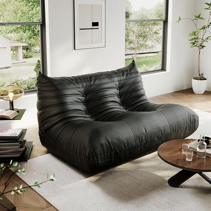 Lazy Floor SofaLoveSeat Fireside ChairBig Bean Bag Chair with Memory Foam Filled for Living RoomBlack