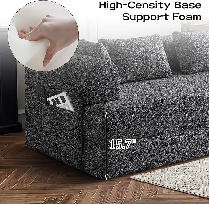 Convertible Floor Sofa Bed 79 Compression Sofa Foldable Sleeper Couch Bed Modular Sectional Comfy Loveseat 4-Seater No Assembly Required for Living Room Guest Room Chenille Fabric Grey