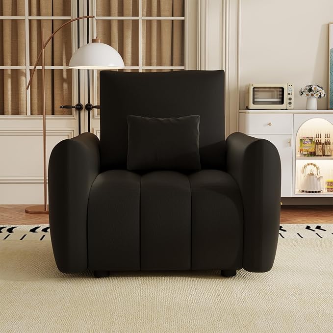 35 Cloud Couch Sofa Accent Chair for Living Room Comfy Plush Teddy Couch Sofa with Pillows and Back Cushions Cozy Modern Deep Seat Reading Chair for Bedroom Apartment Office Black